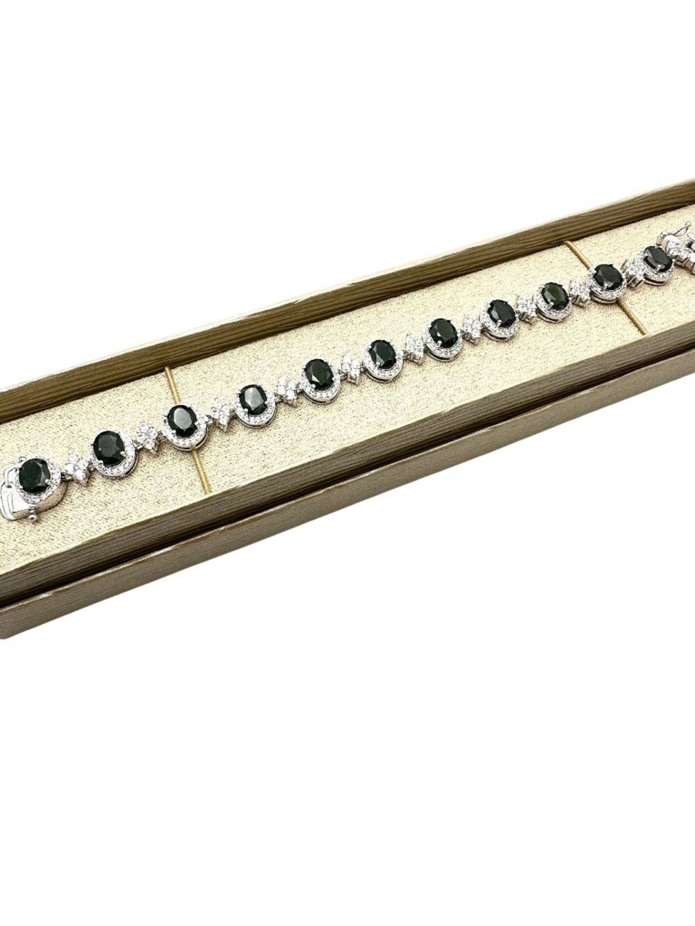 JTV Dark Green Chrome Diopside White Topaz Sterling Silver Tennis Bracelet